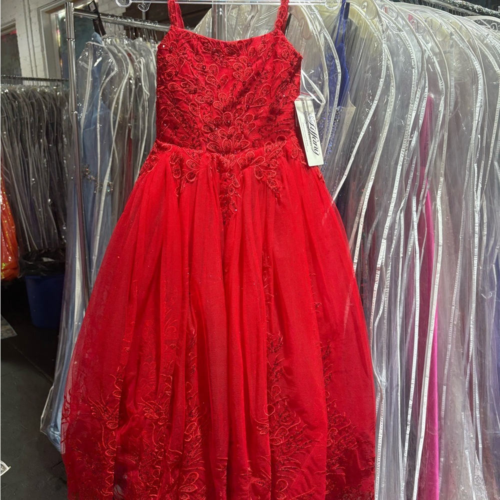 Christina Wu Red Floral Lace Kids Dress